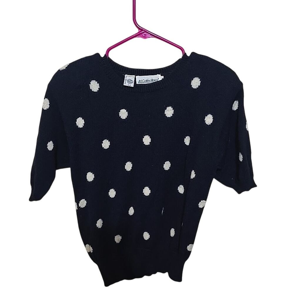 Vtg 90s JH Collectibles‎ Blue Wool Polka Dot Preppy Sweater Womans Size Medium